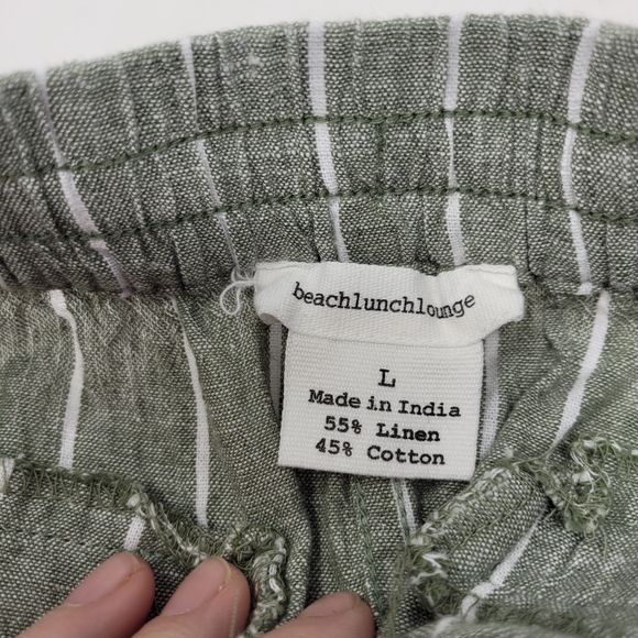 BeachLunchLounge Margo Green Striped Linen/Cotton Blend Cropped Wide Leg Pants L - Picture 9 of 9